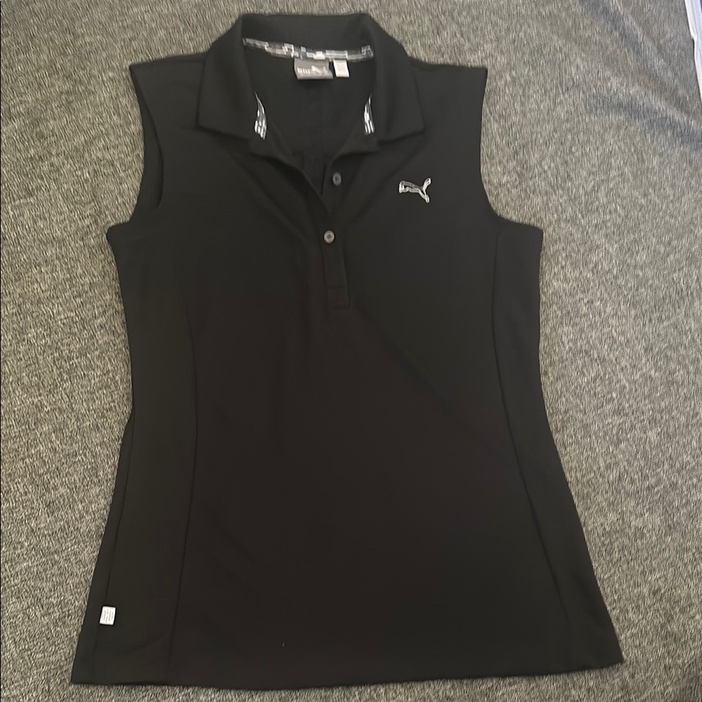 Puma Black Sleeveless Fitted Polo Shirt